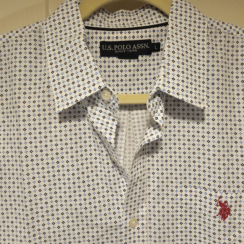 U.S. Polo Assn. Men's White With Black and Navy Geometrics Shirt